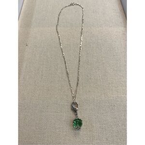 .925 Figaro Sterling Silver Chain with Green Crystal